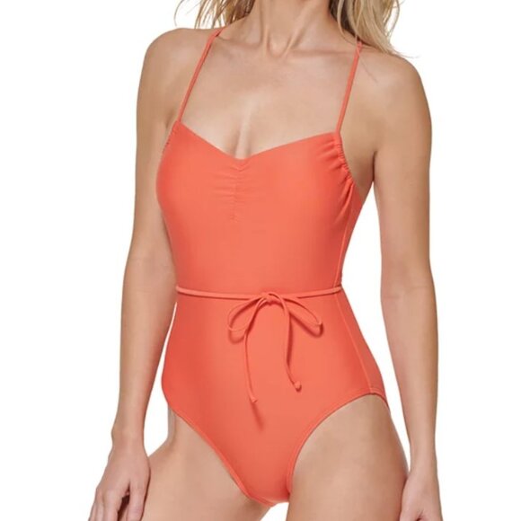 Tommy Hilfiger Crisscross-Back Tie-Belt One-Piece Swimsuit - Picture 1 of 9
